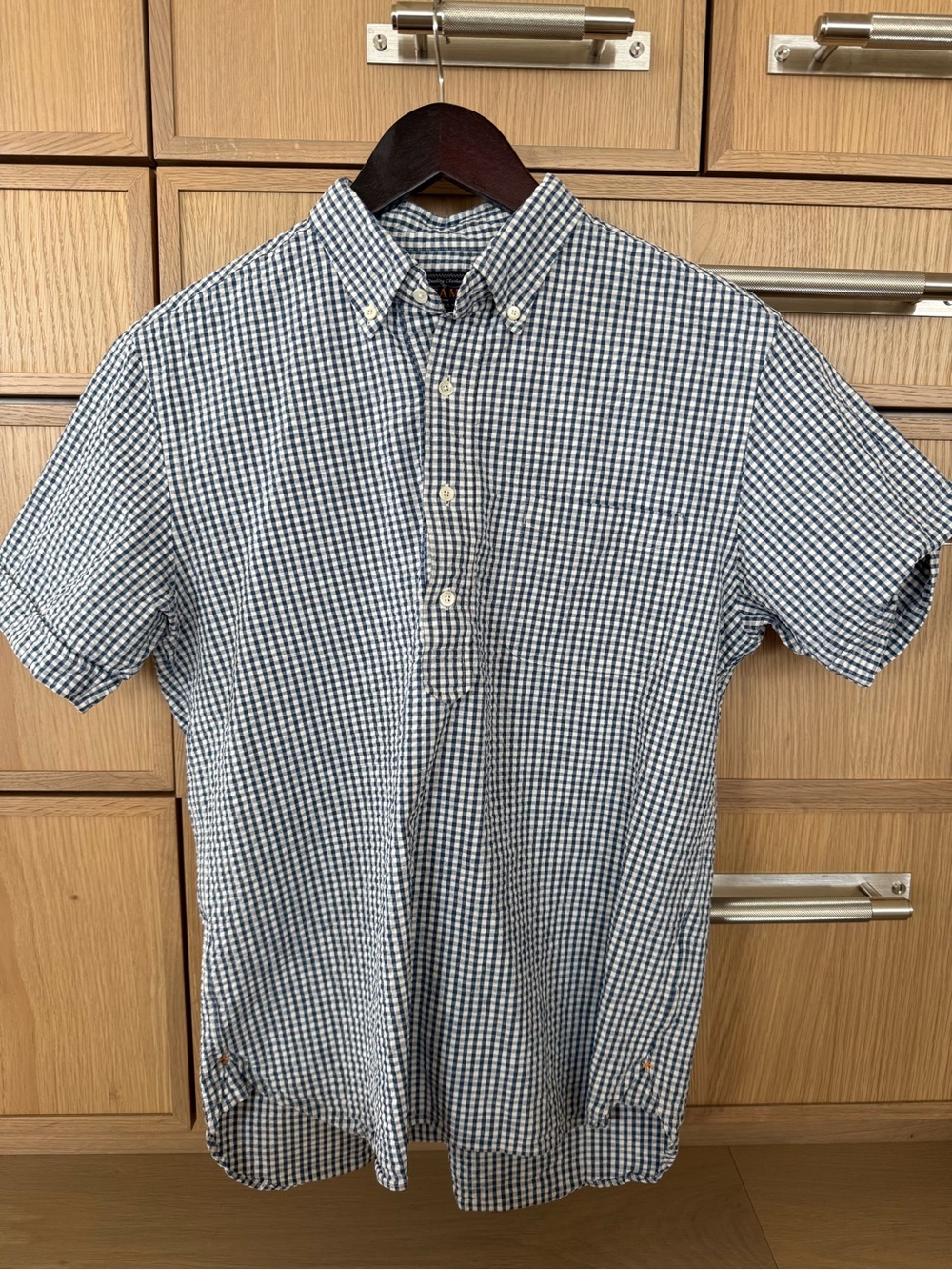 Men's BEAM Short-Sleeve Button-Down Gingham Shirt - Blue/White
